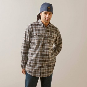 Alloy Plaid Ariat Rebar Flannel Durastretch Work Shirt | 81GPTYIRS