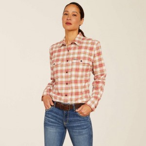 Almond Milk Ariat Rebar Flannel Durastretch Work Shirt | 16GLAMWSV