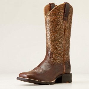 Arizona Brown Ariat Round Up Wide Square Toe Western Boot | 20EXRDJKH