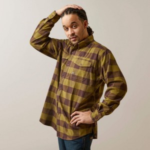 Avocado Ariat Rebar Flannel Durastretch Work Shirt | 62LFGQKBV