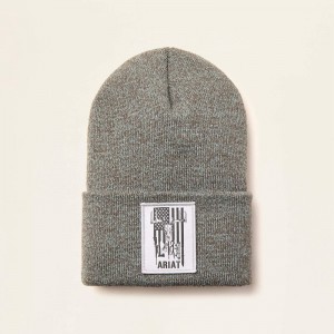 Balsam Green/Dark Grey Ariat American Outdoors Patch Beanie | 70FUDKVTG