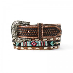 Beige/Khaki Ariat Southwest Beaded Belt | 45FXGVEKN