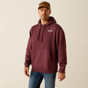 Berry Bark Heather Ariat Western Vertical Flag Hoodie | 26URHWVLG