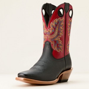 Best In Black/Bright Red Ariat Bronc Stomper Cowboy Boot | 90EBZRNFY