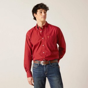 Biking Red Ariat Wrinkle Free Kaisen Classic Fit Shirt | 96AWLOQZG