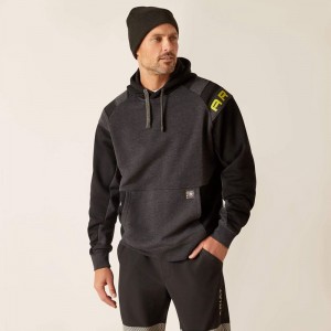 Black/Charcoal Heather Ariat Rebar Workman Colorblock Logo Hoodie | 96GPDMIRL