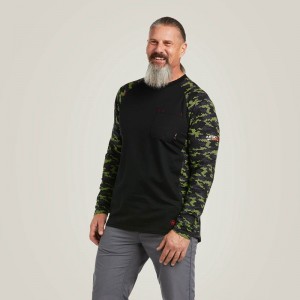 Black/Lime Camo Ariat Fr Stretch Camo Baseball T-Shirt | 94PXSIKTJ