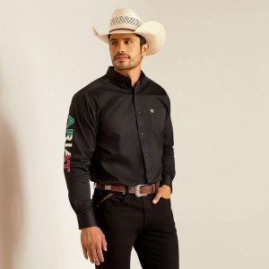 Black/Mexico Ariat Team Logo Twill Fitted Shirt | 35DGZLPEC