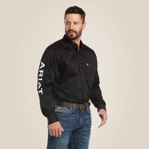 Black/White Ariat Team Logo Twill Classic Fit Shirt | 23UNAMJFI