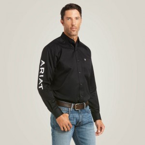 Black/White Ariat Team Logo Twill Fitted Shirt | 86UIFDQLH