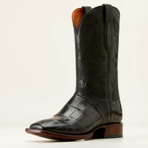 Black American Alligator Tail Ariat Bench Made Bassett Western Boot | 28WXIUNBA