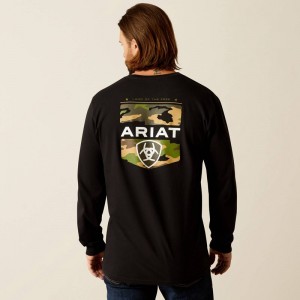 Black Ariat Lotf Camo Shield T-Shirt | 72IGCZSEX