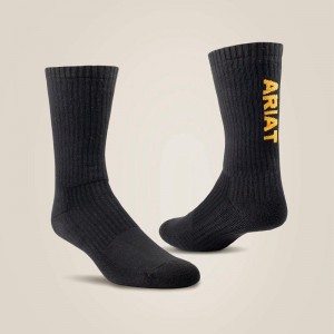 Black Ariat Premium Ringspun Cotton Crew Work Sock 3 Pair Pack | 42GPMQTKL