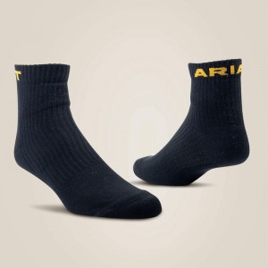 Black Ariat Premium Ringspun Cotton Quarter Crew Work Sock 3 Pair Pack | 42IPMHQOV