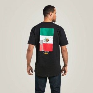 Black Ariat Rebar Cotton Strong Mexican Pride Graphic T-Shirt | 63NOYRIHV