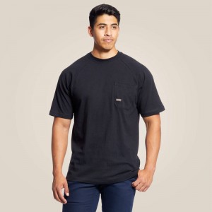 Black Ariat Rebar Cotton Strong T-Shirt | 29HXKFNEB