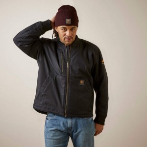 Black Ariat Rebar Stretch Canvas Bomber Jacket | 50JNZHILB