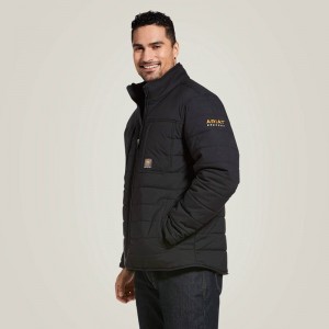 Black Ariat Rebar Valiant Stretch Canvas Water Resistant Insulated Jacket | 53VPOHJTY