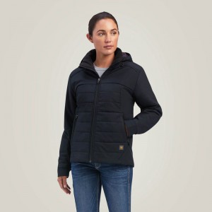 Black Ariat Rebar Valkyrie Stretch Canvas Insulated Jacket | 92CNJMUFX