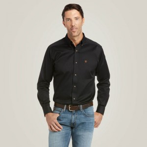 Black Ariat Solid Twill Fitted Shirt | 38MLKAJUS