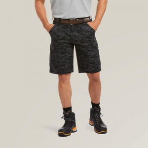 Black Digi Camo Ariat Rebar Durastretch Made Tough Cargo 11" Short | 35PMUYONV