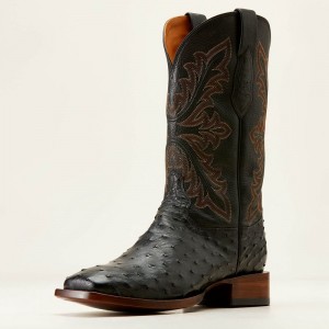 Black Full Quill Ostrich Ariat Bench Made Bassett Western Boot | 96TCDHIPF