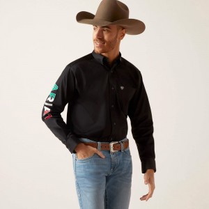 Black Mexico Ariat Team Logo Twill Classic Fit Shirt | 72XAMZRHK