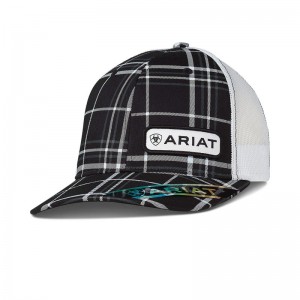 Black Plaid Ariat Offset Logo Cap | 19EIJFGXH