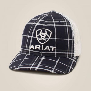 Black Plaid Ariat Stacked Logo Cap | 27MPUALCV