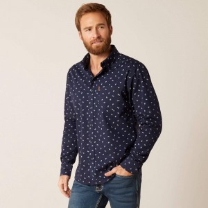 Blue Ariat Marco Stretch Modern Fit Shirt | 20DJESTQX