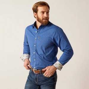 Blue Ariat Maxwell Stretch Modern Fit Shirt | 87COXNELM