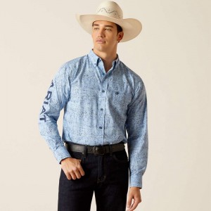 Blue Ariat Team Vaughn Fitted Shirt | 27WYSOQUE