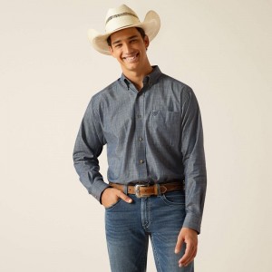 Blue Chambray Ariat Patrick Classic Fit Shirt | 97ZAVTMOY