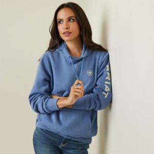 Blue Heather Ariat Logo Hoodie | 52XBZWEJK