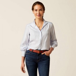 Blue Pinstripe Ariat Charolais Blouse | 47CPJREFX