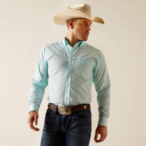 Blue Radiance Ariat Wrinkle Free Shepard Fitted Shirt | 92LOFUQYT