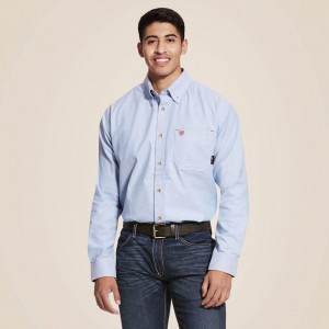 Blue Twill Ariat Fr Solid Twill Durastretch Work Shirt | 80ANJQVEZ