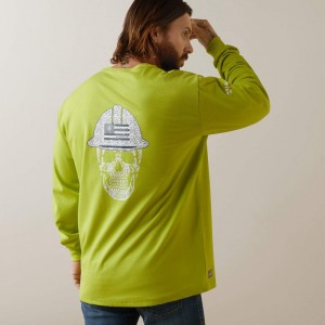 Bright Lime Ariat Fr Roughneck Skull Logo T-Shirt | 17TEBVNYC