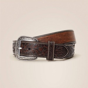 Brown Ariat 1.5" Ostrich Tooled Belt | 84RYJGLIO