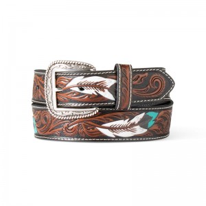 Brown Ariat Feather Embossed Belt | 10DRELCMS