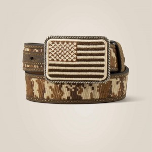 Brown Ariat Flag Buckle Camo Belt | 75WZDIUMN