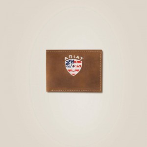 Brown Ariat Flag Shield Bifold Wallet | 95PSDIVWE