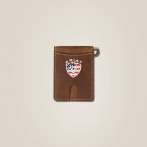 Brown Ariat Flag Shield Clip Wallet | 45UKDVYXM