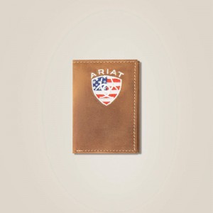 Brown Ariat Flag Shield Trifold Wallet | 90BYADGWX