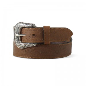 Brown Ariat Floral Embossed Belt | 18PVIGZRA