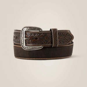 Brown Ariat Floral Embossed Ends Belt | 02CHLDKMG