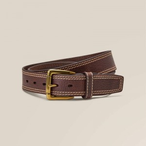 Brown Ariat Gold Buckle Double Stitch Belt | 68WMHXJAQ