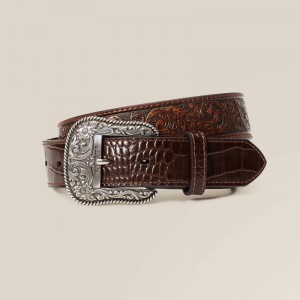 Brown Ariat Leaf Emboss Crock End Belt | 54EWPLINV