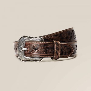 Brown Ariat Leather 1.5" Stamped Buckle Belt | 10VSDLYMP