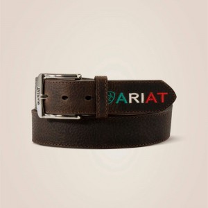 Brown Ariat Mexico Embossed Logo Belt | 78WIRVLZF